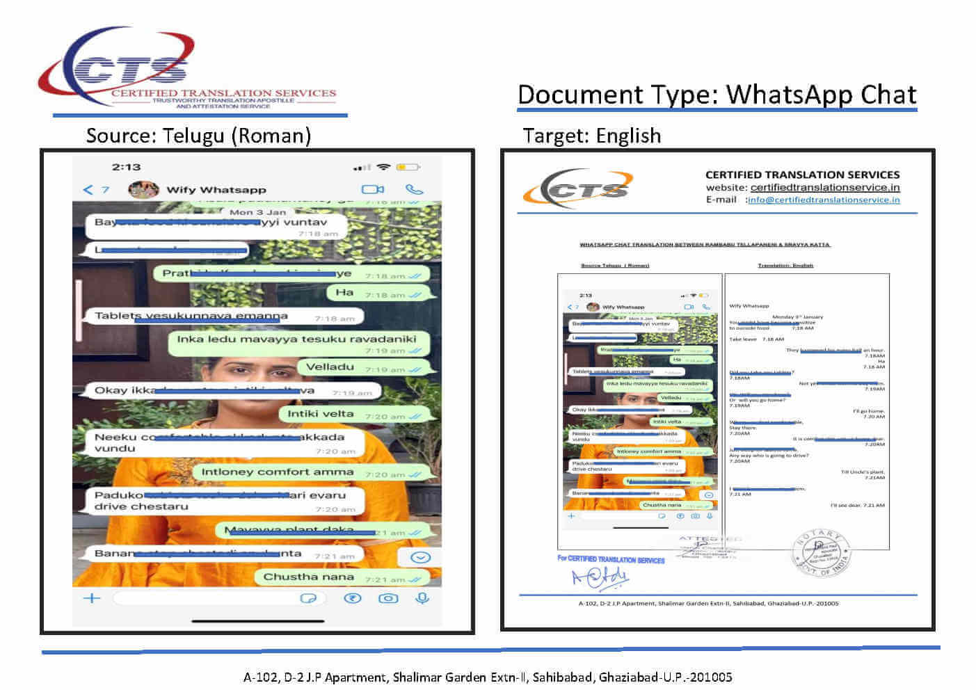 WhatsApp chat translation sample, Telugu to English
