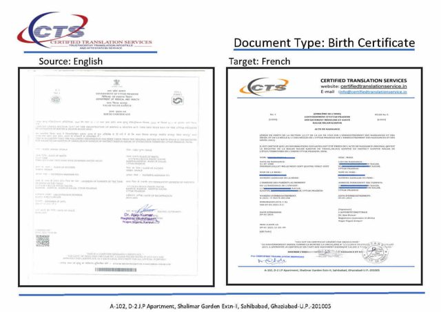 Sample certified translation with signed agency seal
